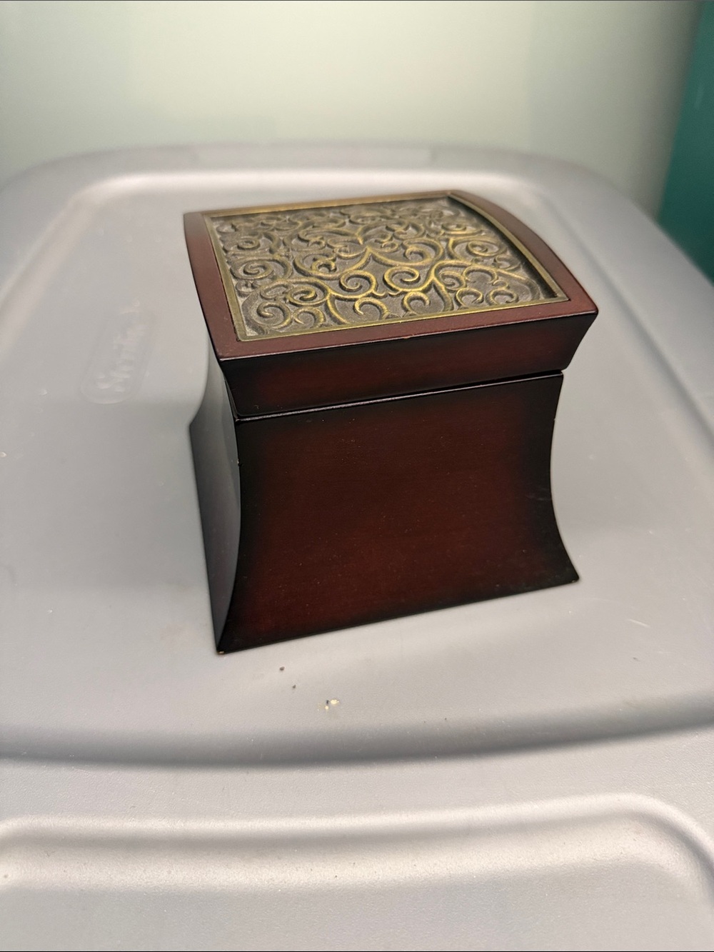 Bombay Brown Wooden Ring Box with Gold Accent Label
